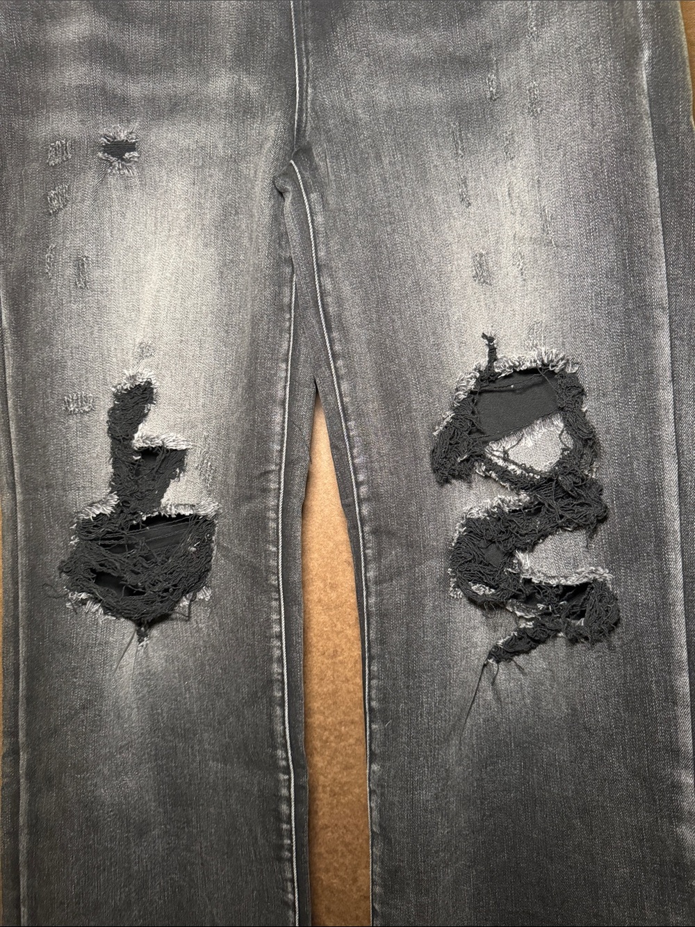 Men's Straight Fit Distressed Black-Grey Jeans - Picture 3 of 4